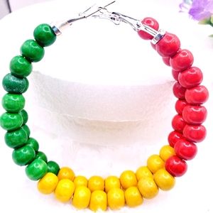 Rasta hoop earrings, African earrings with wooden beads, large hoop earrings 3.0
